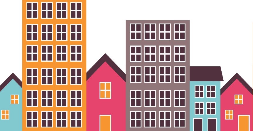 row of coloured buildings